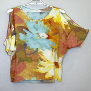 Jams World Tunic Top Womens Size Large Multicolor Peek a Boo Short Sleeve Rayon